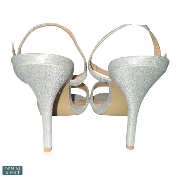 Badgley Mischka Silver Glitter Heels Sandals 10W Rhinestone Ankle Strap Dressy - Picture 8 of 16
